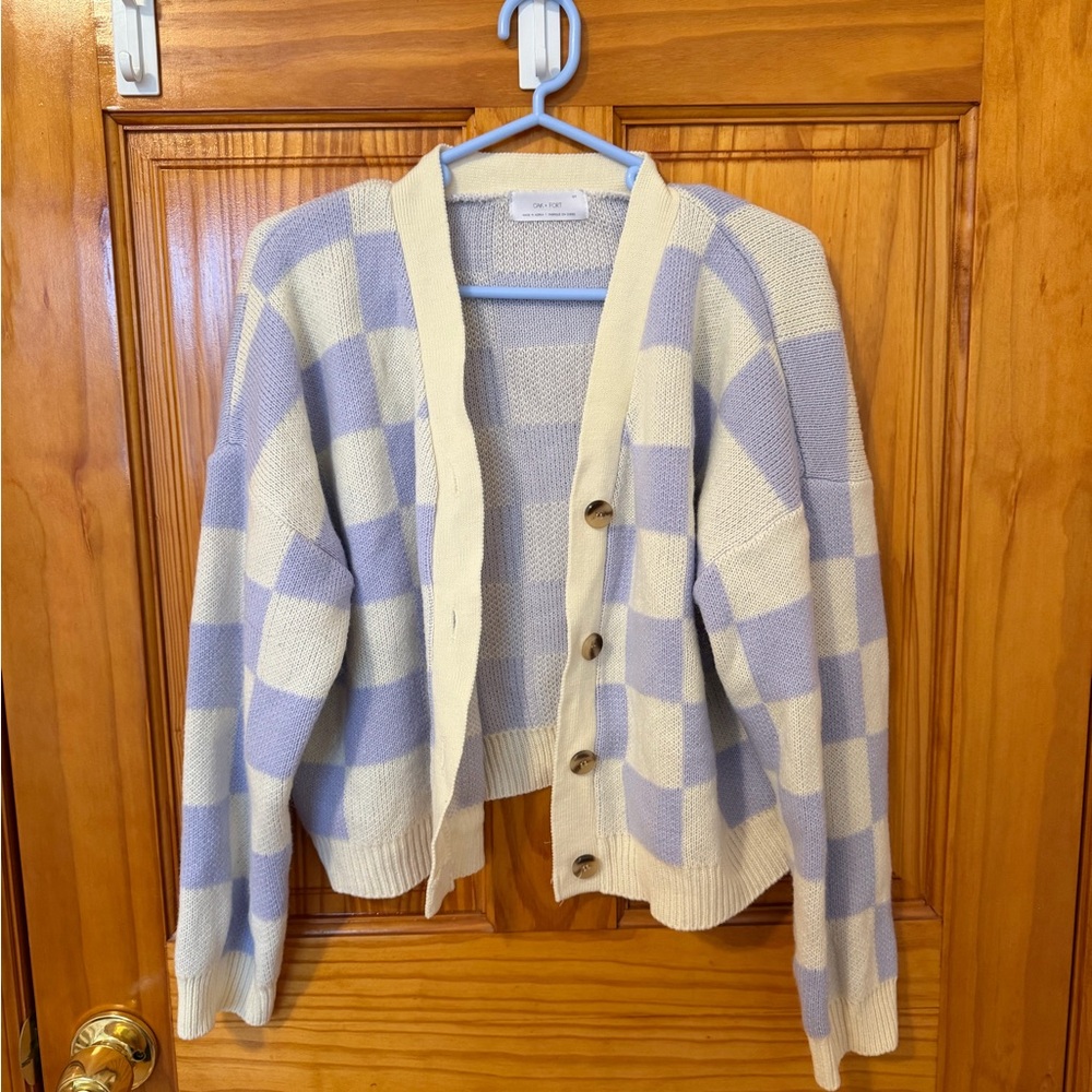 Checkered Lavender and Cream Women's Sweater